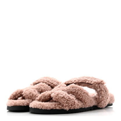 Hermes Woolskin Womens Chypre Sandals 39.5 Bois De Santal 4 of 8