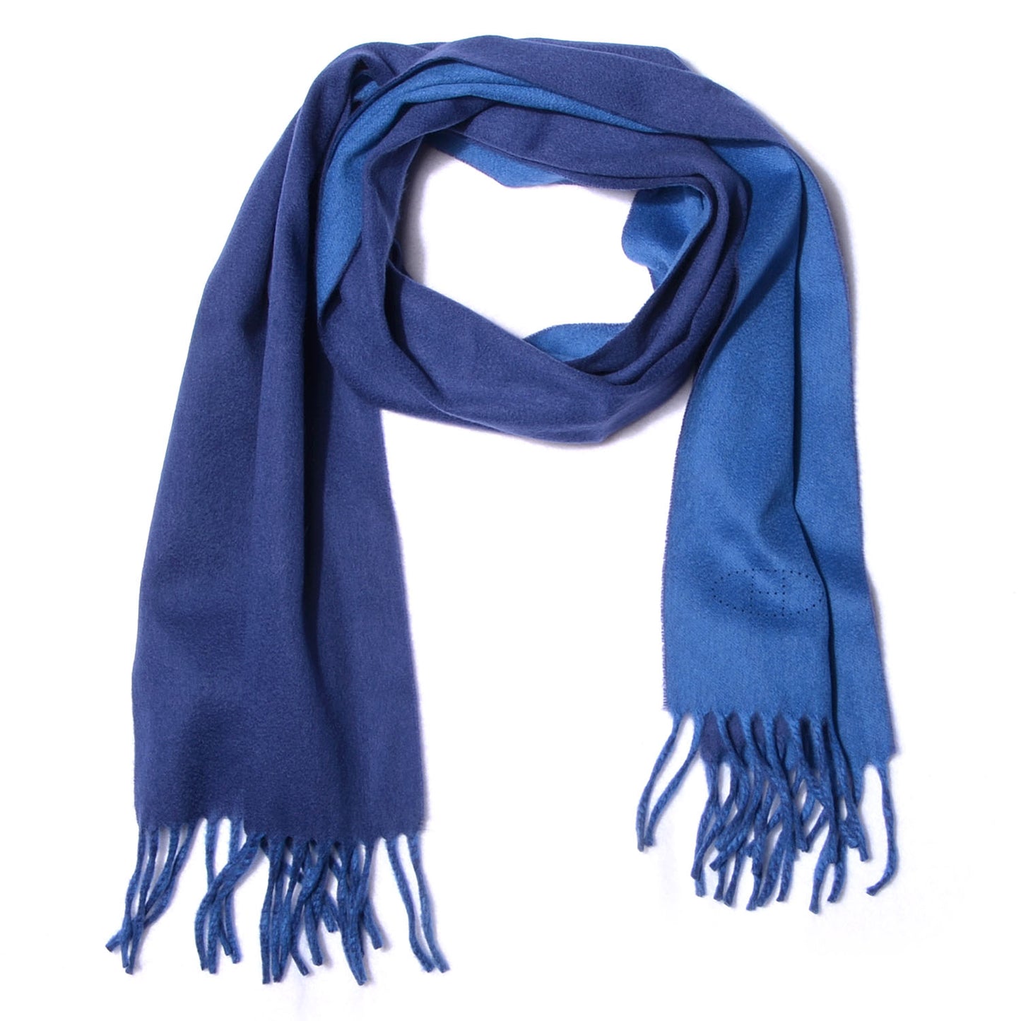 Cashmere Reversible Evelyne Scarf Bleu Ocean and Bleu Cobalt