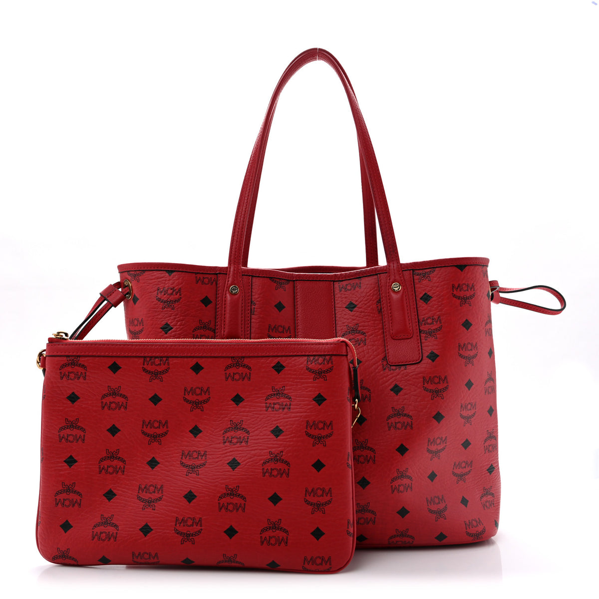 MCM Visetos Medium Liz Reversible Shopper Tote Candy Red 6 of 39