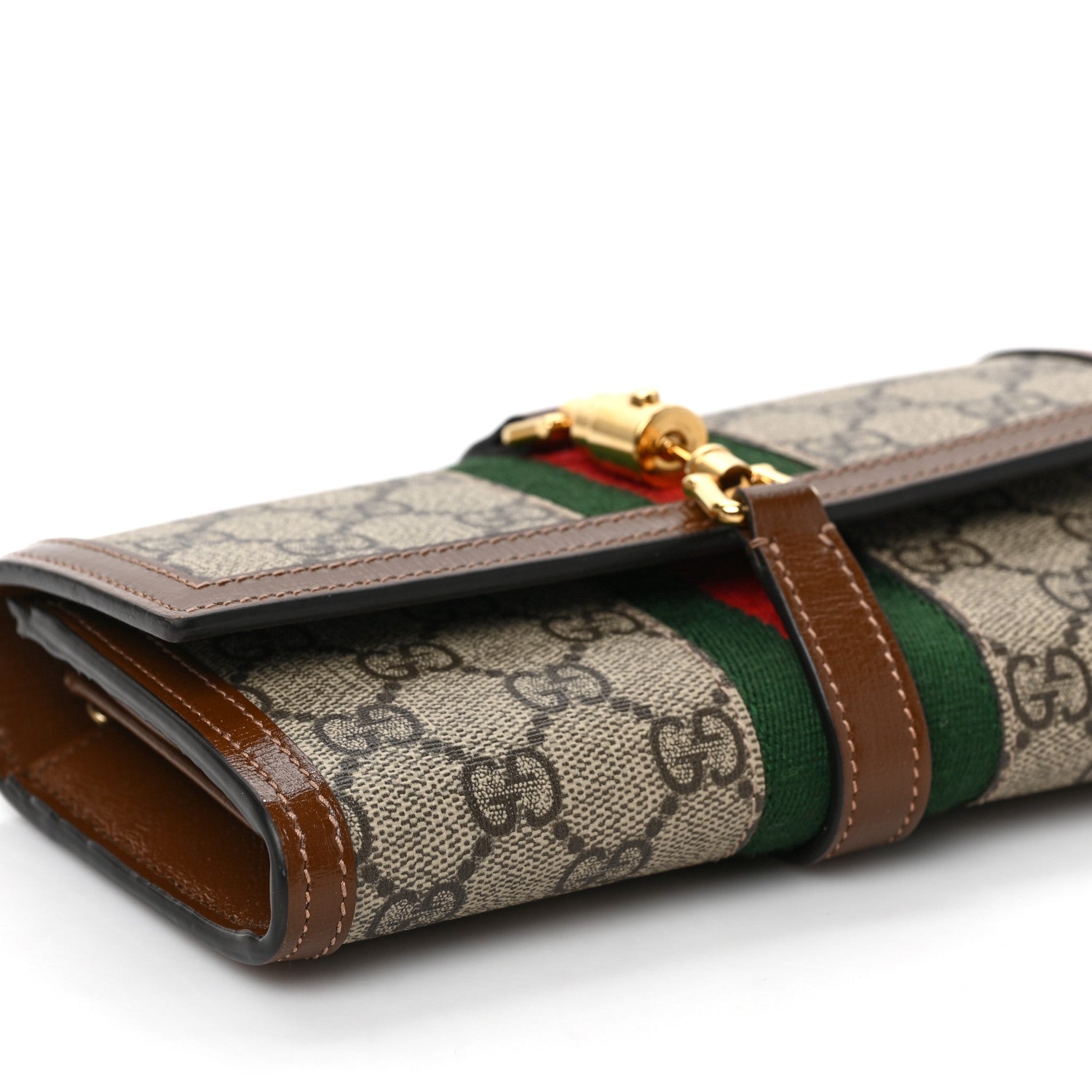 Gucci GG Supreme Monogram Azalea Calfskin Web Jackie 1961 Chain Wallet Beige Ebony Brown Sugar 8 of 9