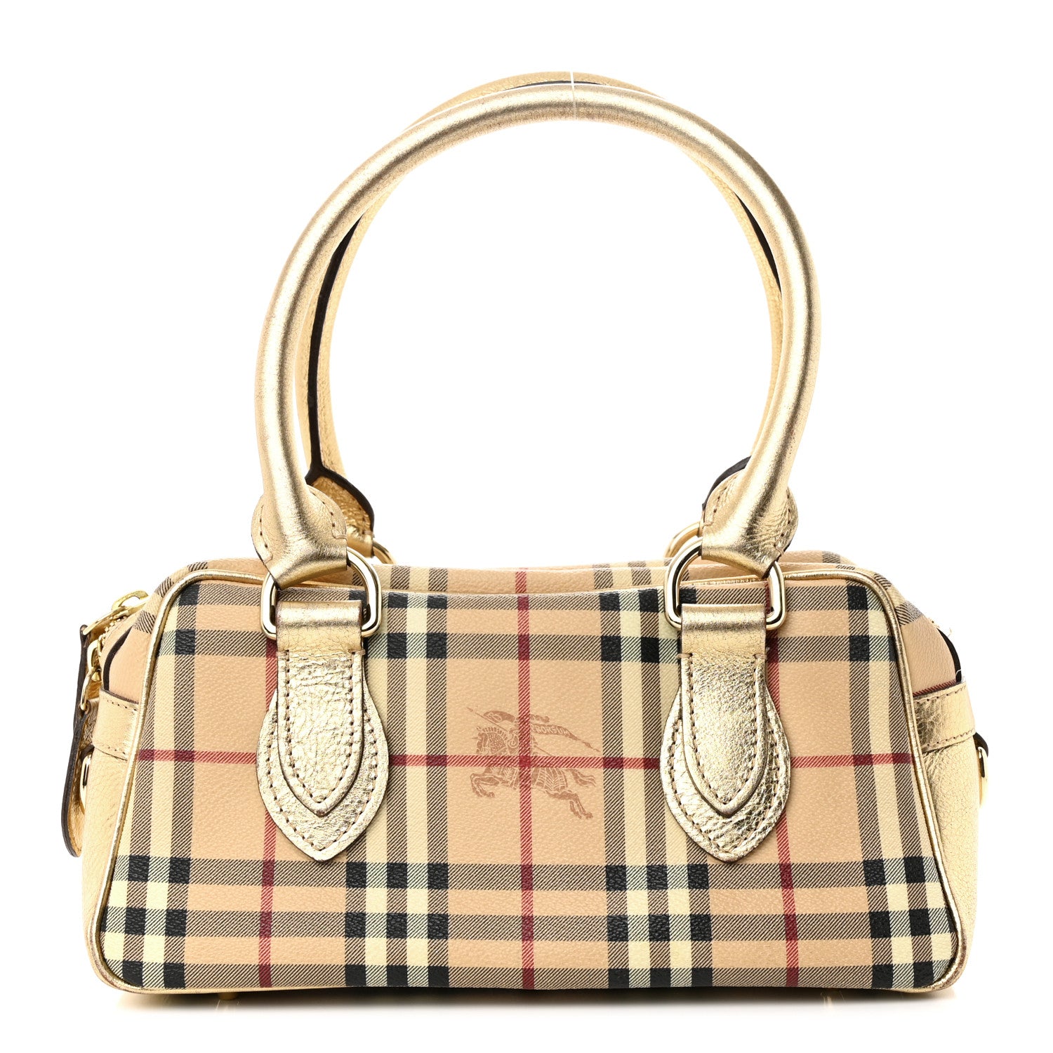 Burberry Metallic Calfskin Haymarket Check Bennett Satchel Gold 1 of 16
