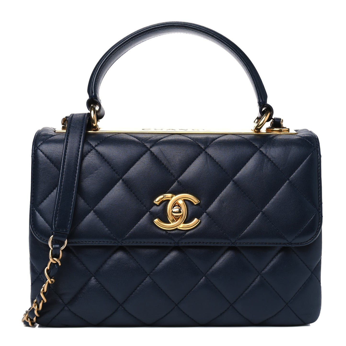 Lambskin Quilted Small Trendy CC Flap Dual Handle Bag Navy