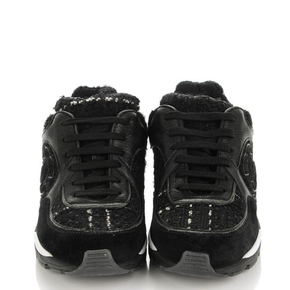 Chanel Suede Tweed Goatskin CC Sneakers 35.5 Black 2 of 7