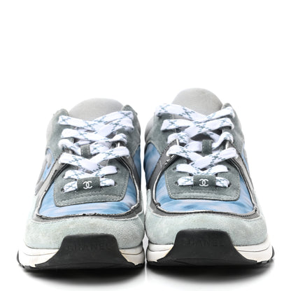 Chanel Nylon Lambskin Suede Calfskin CC Sneakers 39 Blue Grey White 2 of 13