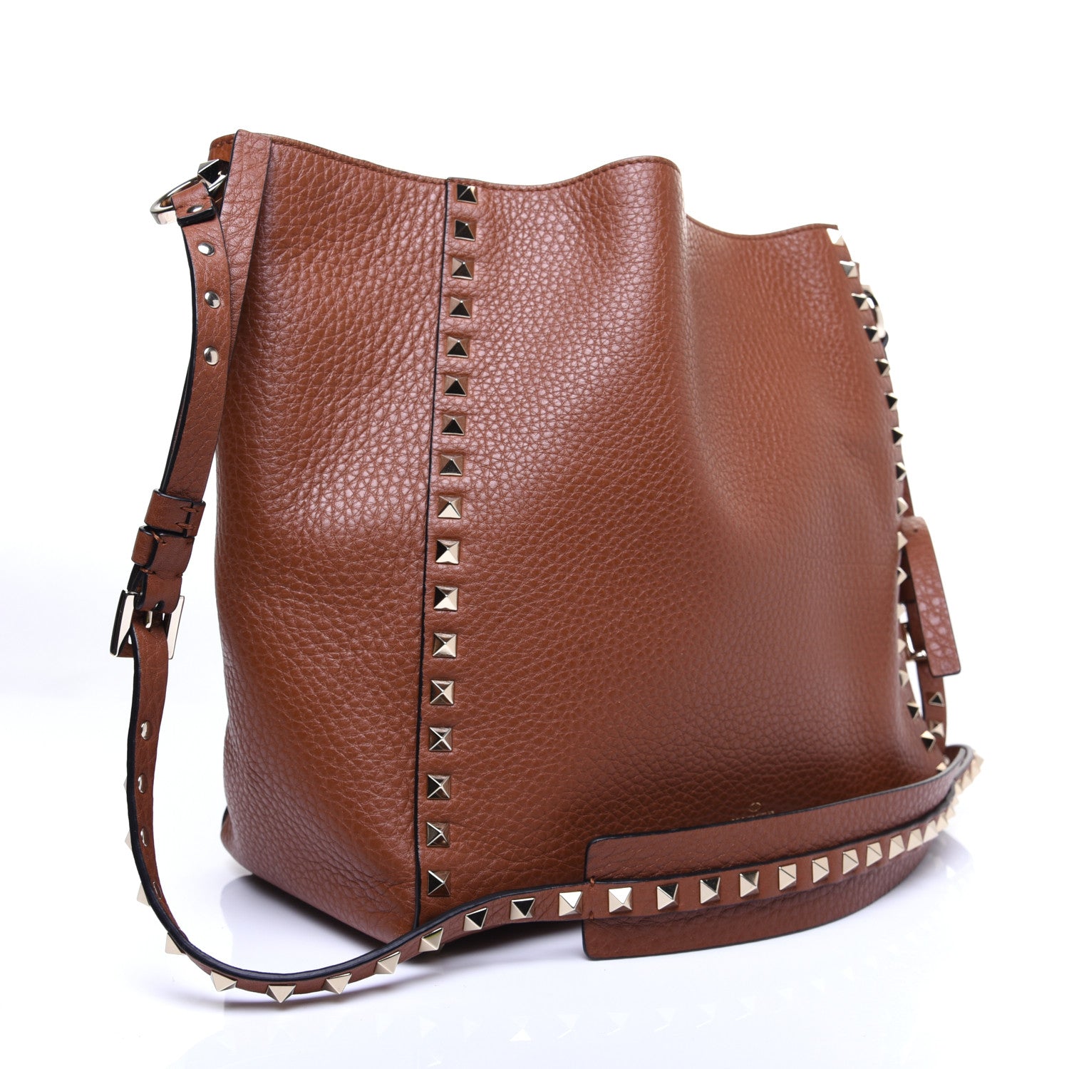 Valentino Garavani Pebbled Calfskin Rockstud Bucket Bag Saddle Brown 3 of 11