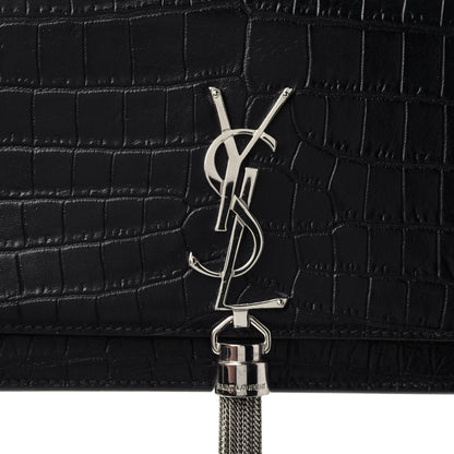 Saint Laurent Calfskin Crocodile Embossed Kate Monogram Tassel Chain Wallet Black 4 of 4