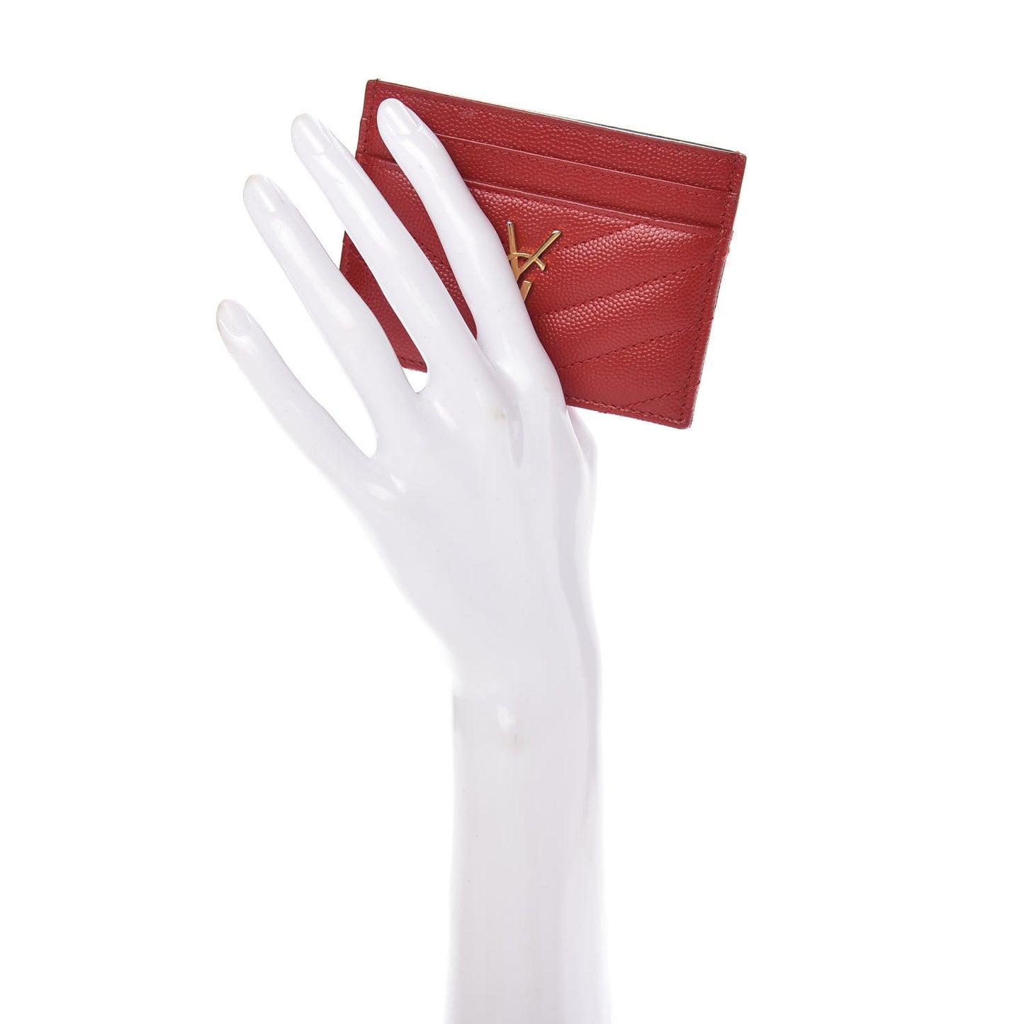 Grain De Poudre Matelasse Chevron Monogram Credit Card Case New Red