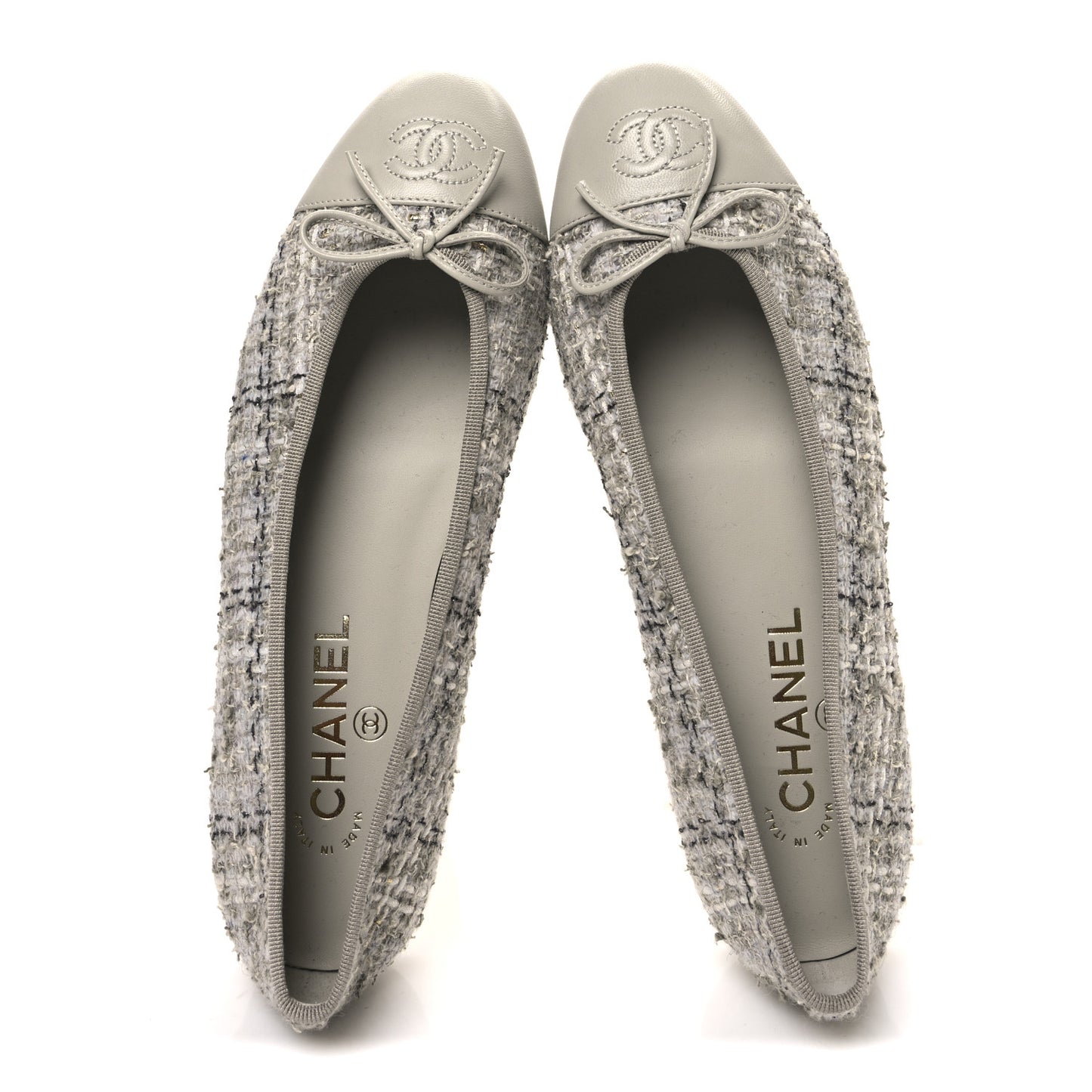 Tweed Lambskin Cap Toe Ballerina Flats 39 Grey Multicolor