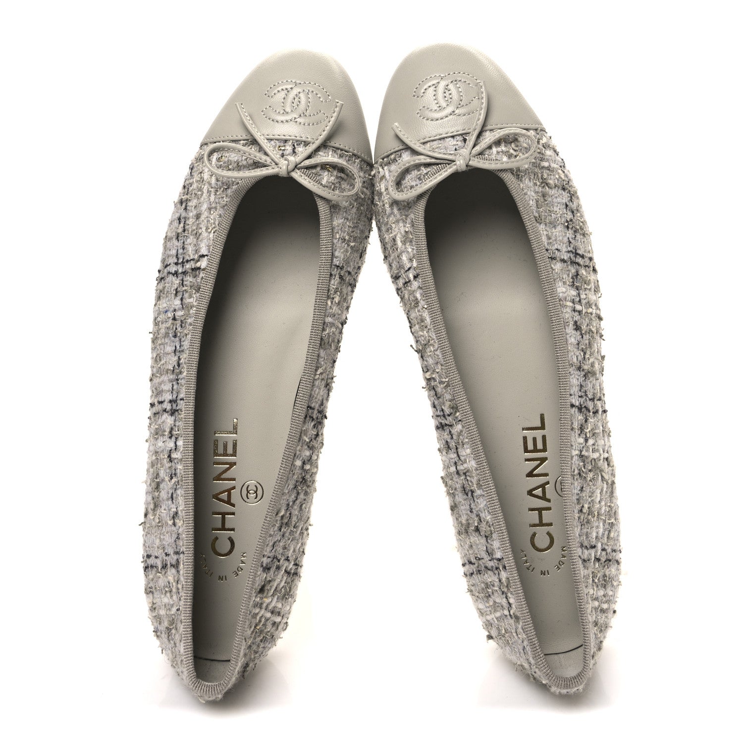 Chanel Tweed Lambskin Cap Toe Ballerina Flats 39 Grey Multicolor 2 of 10