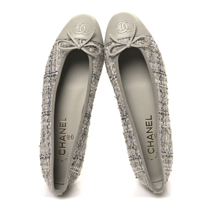 Chanel Tweed Lambskin Cap Toe Ballerina Flats 39 Grey Multicolor 2 of 10