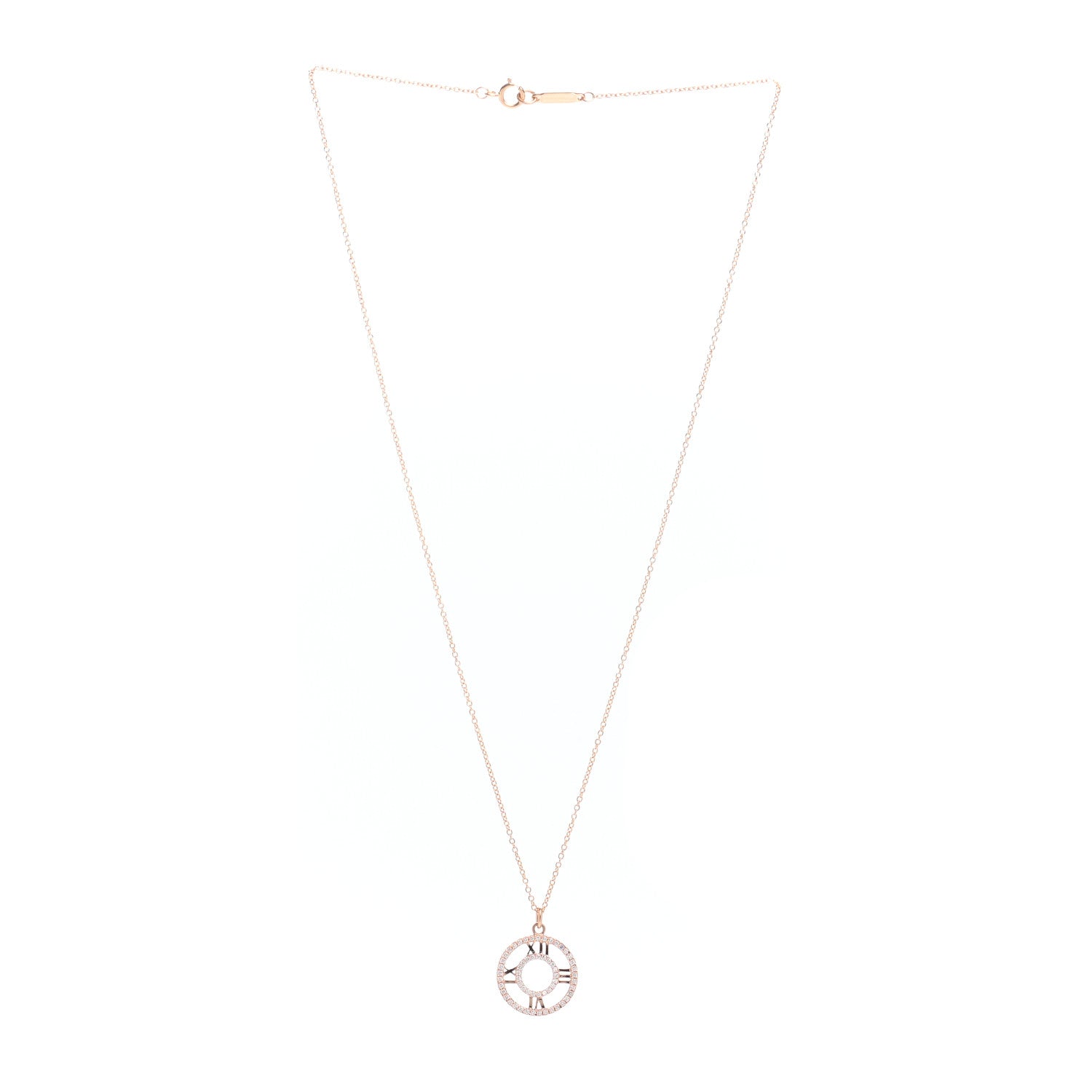 Tiffany 18K Rose Gold Diamond Small Atlas Open Pave Pendant Necklace 3 of 4