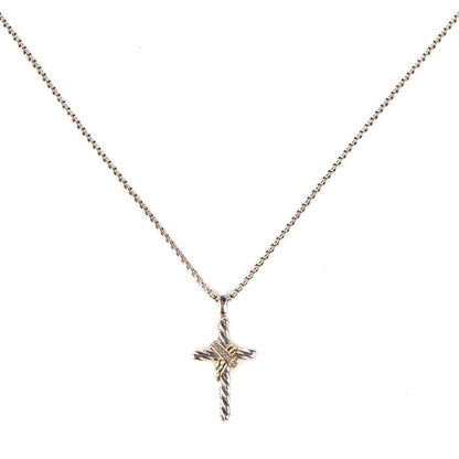 David Yurman Sterling Silver 14K Yellow Gold Diamond 32mm X Cross Pendant Necklace 1 of 6