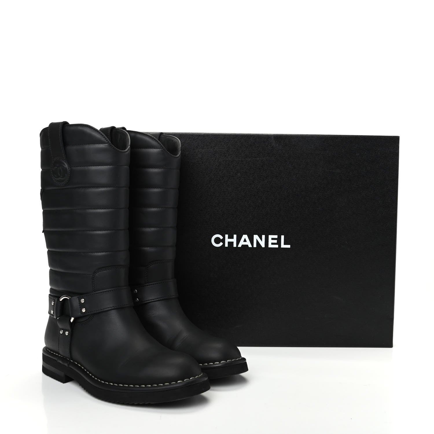Chanel Oily Calfskin Star Quilted Biker Boots 36.5 Black 11 of 11