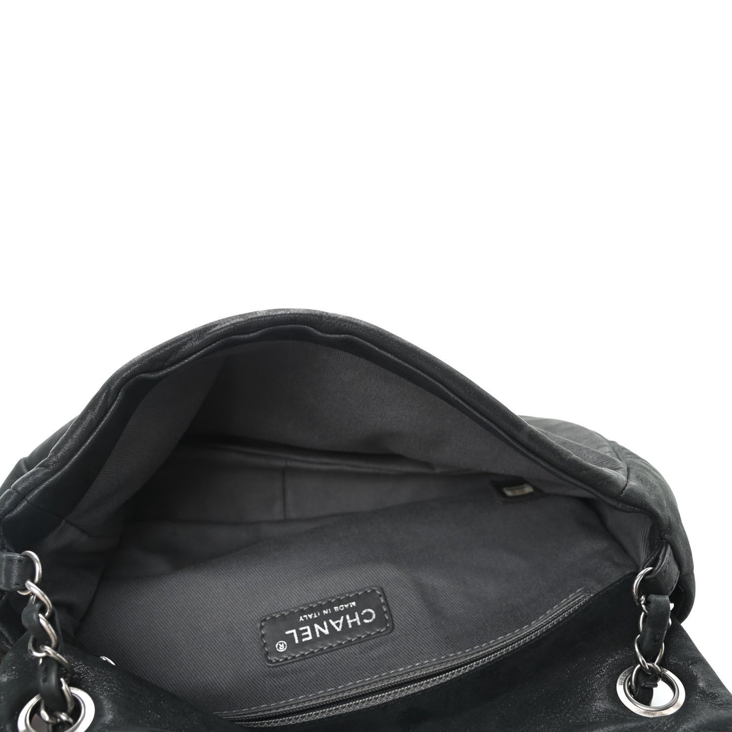 Iridescent Calfskin Glint Flap Black