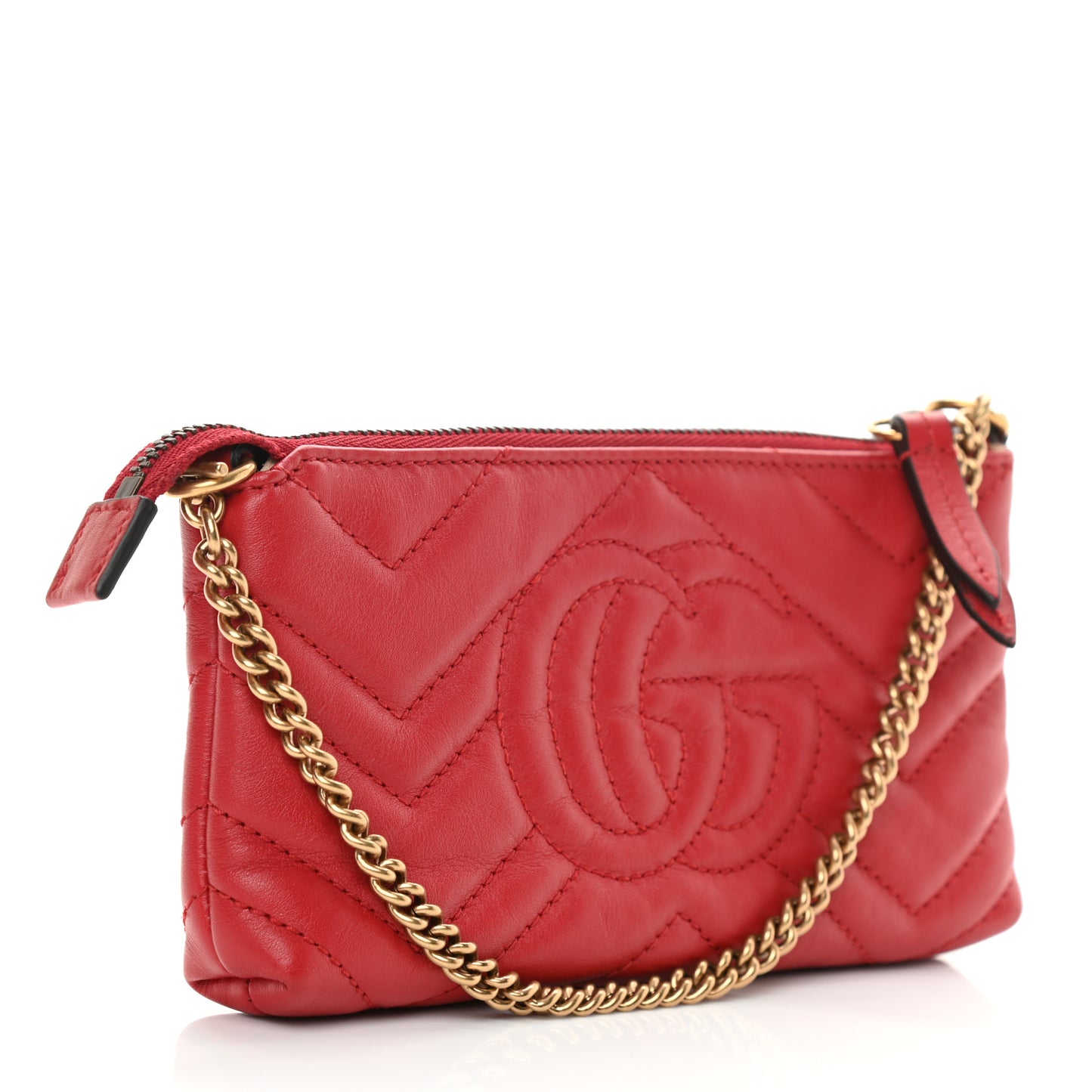 Calfskin Matelasse Mini GG Marmont Chain Bag Hibiscus Red