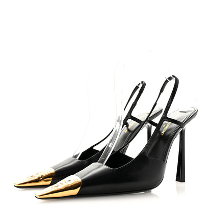 Saint Laurent Smooth Calfskin Jeanne 110 Slingback Pumps 39 Black Gold 4 of 10