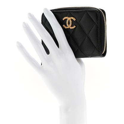 Chanel Caviar Quilted Crystal Zip Around Coin Purse Wallet Black 2 of 8