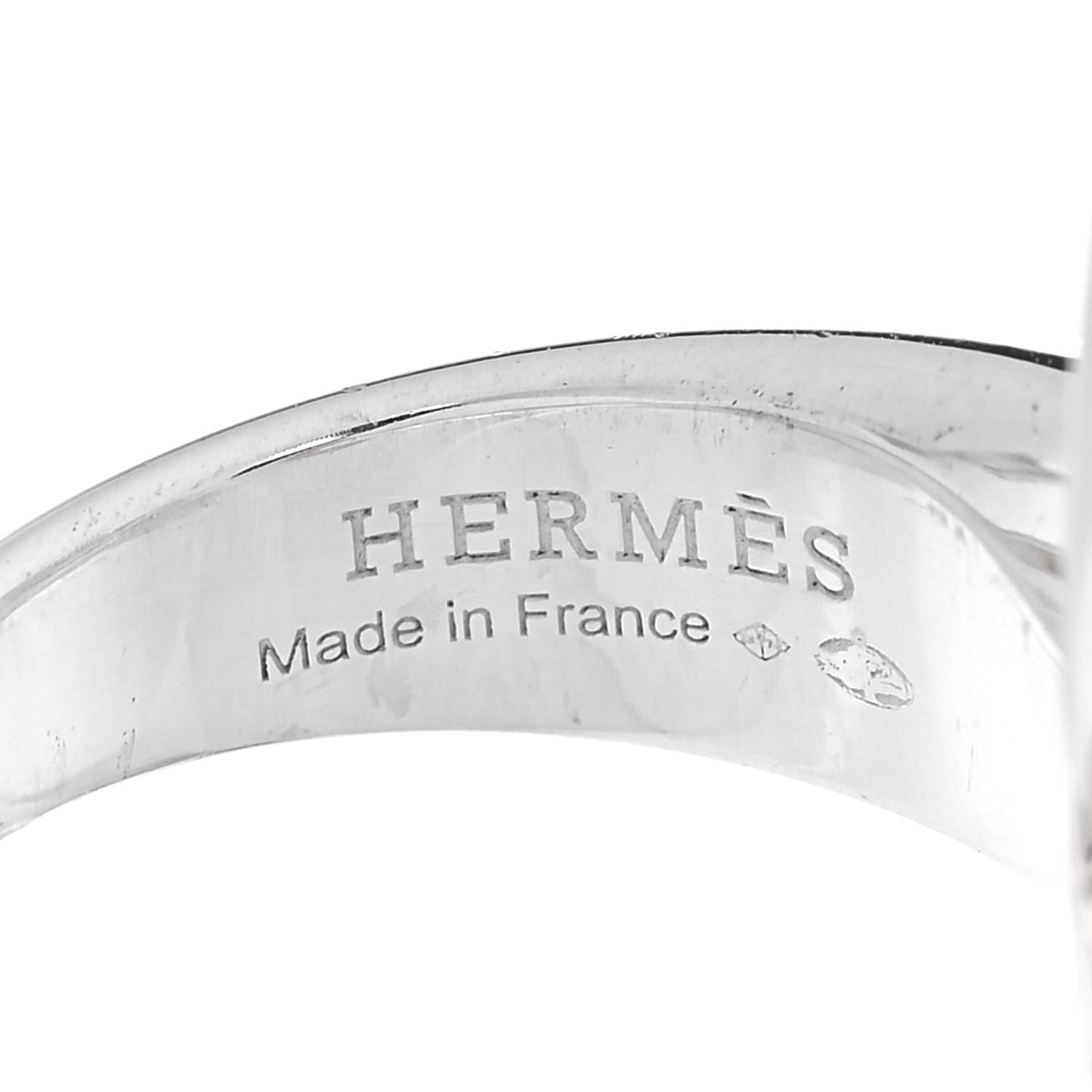 Hermes Sterling Silver 18K Rose Gold MM Ex-Libris Ring 49 5 5 of 6