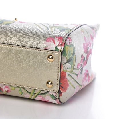 Gucci Metallic Shangai Calfskin Blooms Print Mini Bamboo Shopper Tote Gold Multicolor 9 of 10