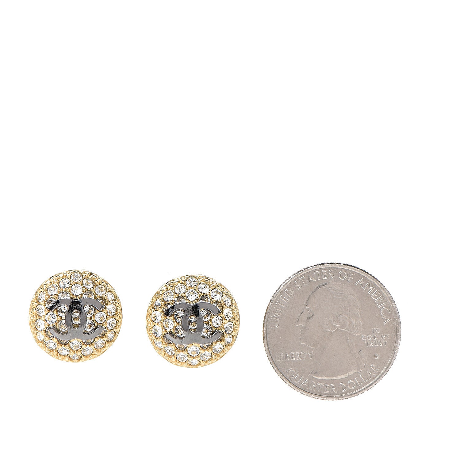 Chanel Crystal Perforated CC Round Earrings Ruthenium Gold 2 of 4