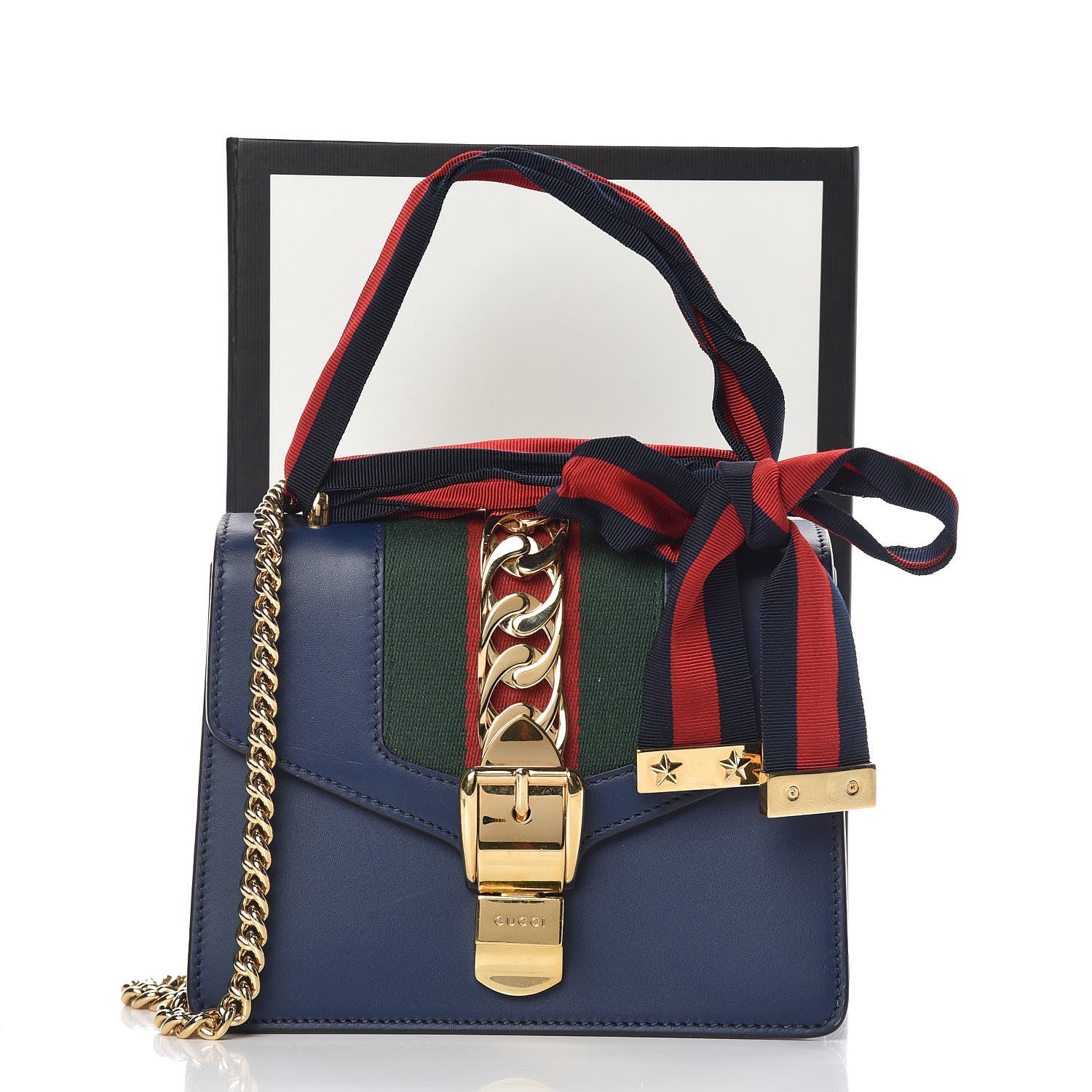 Gucci Calfskin Mini Sylvie Chain Shoulder Bag Blue Agata 10 of 10