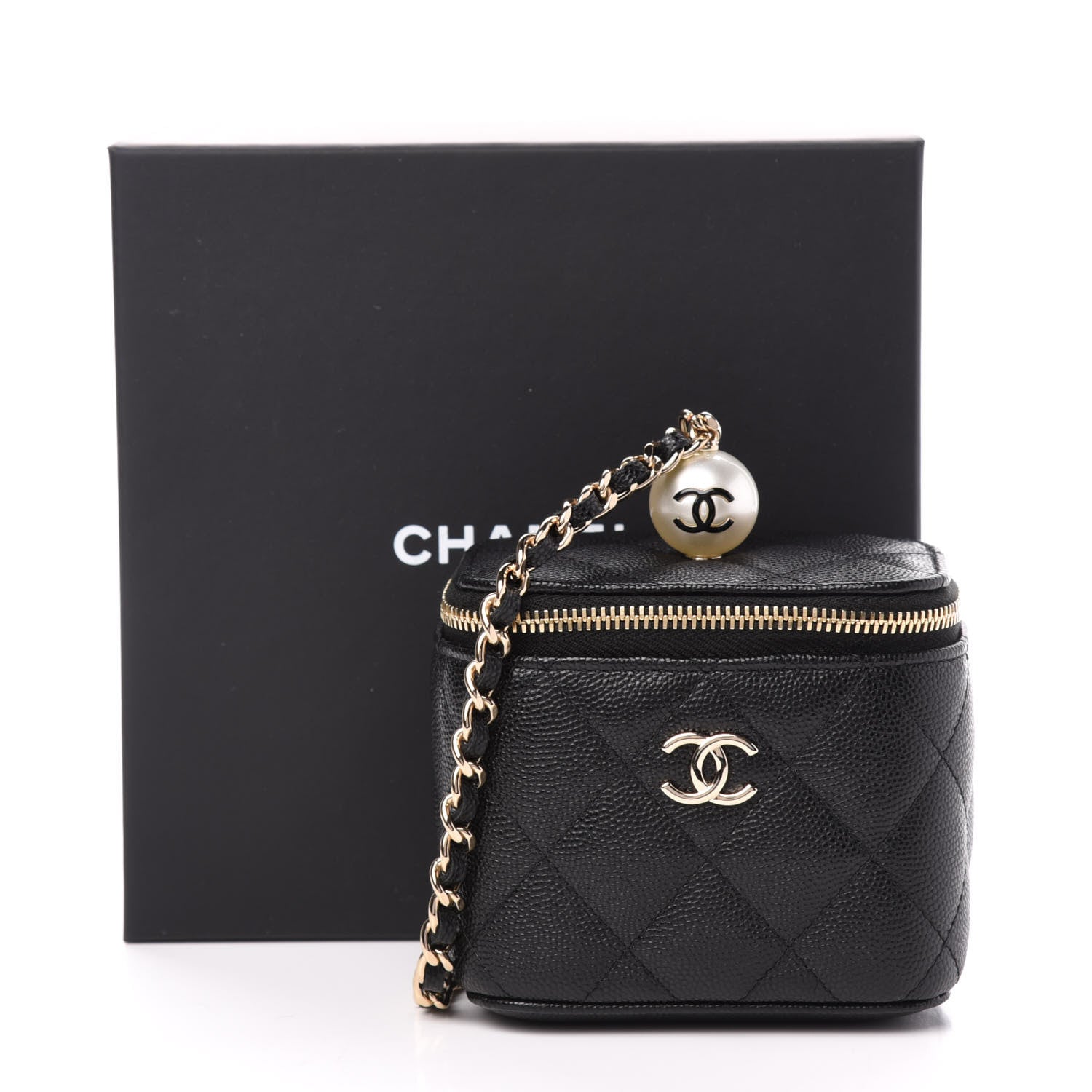 Chanel Caviar Quilted Mini Pearl On Top Vanity Case With Chain Black 11 of 11