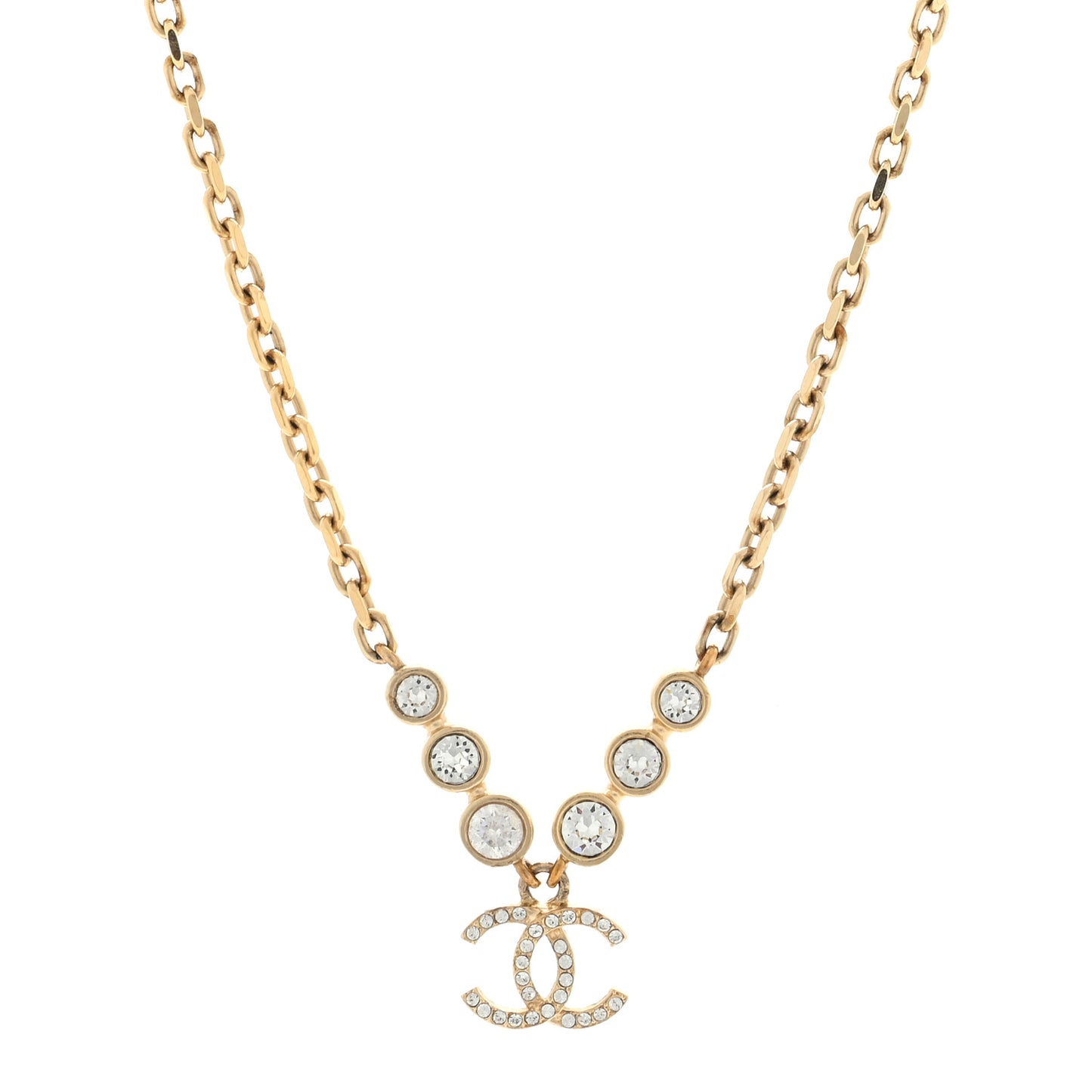 Metal Crystal CC Link Pendant Necklace Gold