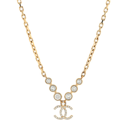 Chanel Metal Crystal CC Link Pendant Necklace Gold 1 of 4