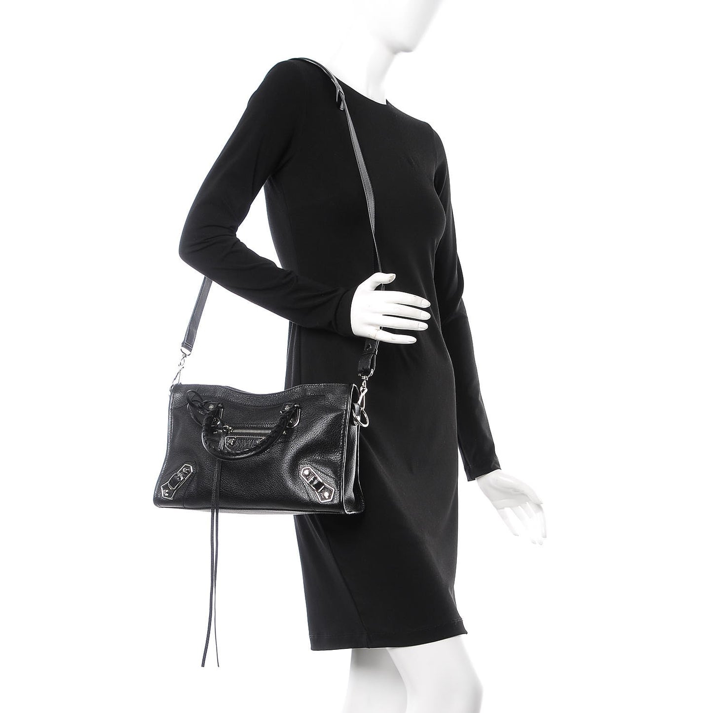 Chevre Silver Metallic Edge Hardware S City Black
