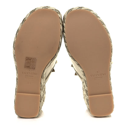 Valentino Garavani Calfskin Silk Rockstud Torchon Espadrille Wedge 25/115mm Slide Sandals 35 Light Ivory 5 of 11