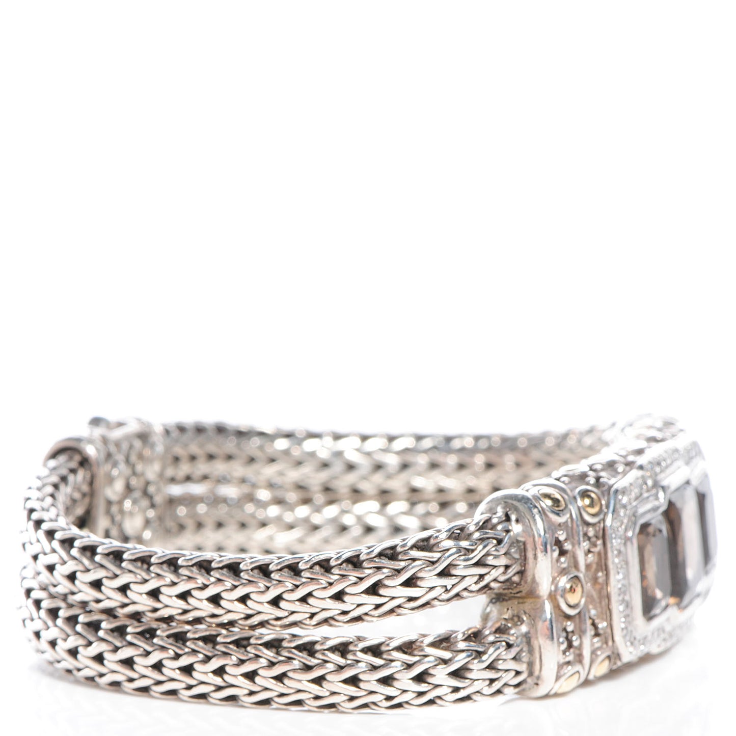 Sterling Silver 18K Gold Smoky Quartz Diamond Batu Sari Large Station Bracelet