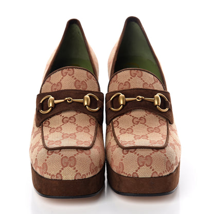 Gucci GG Monogram Suede Houdan Mid Heel Platform Loafers 40 Beige Ruggine Maroon 2 of 7