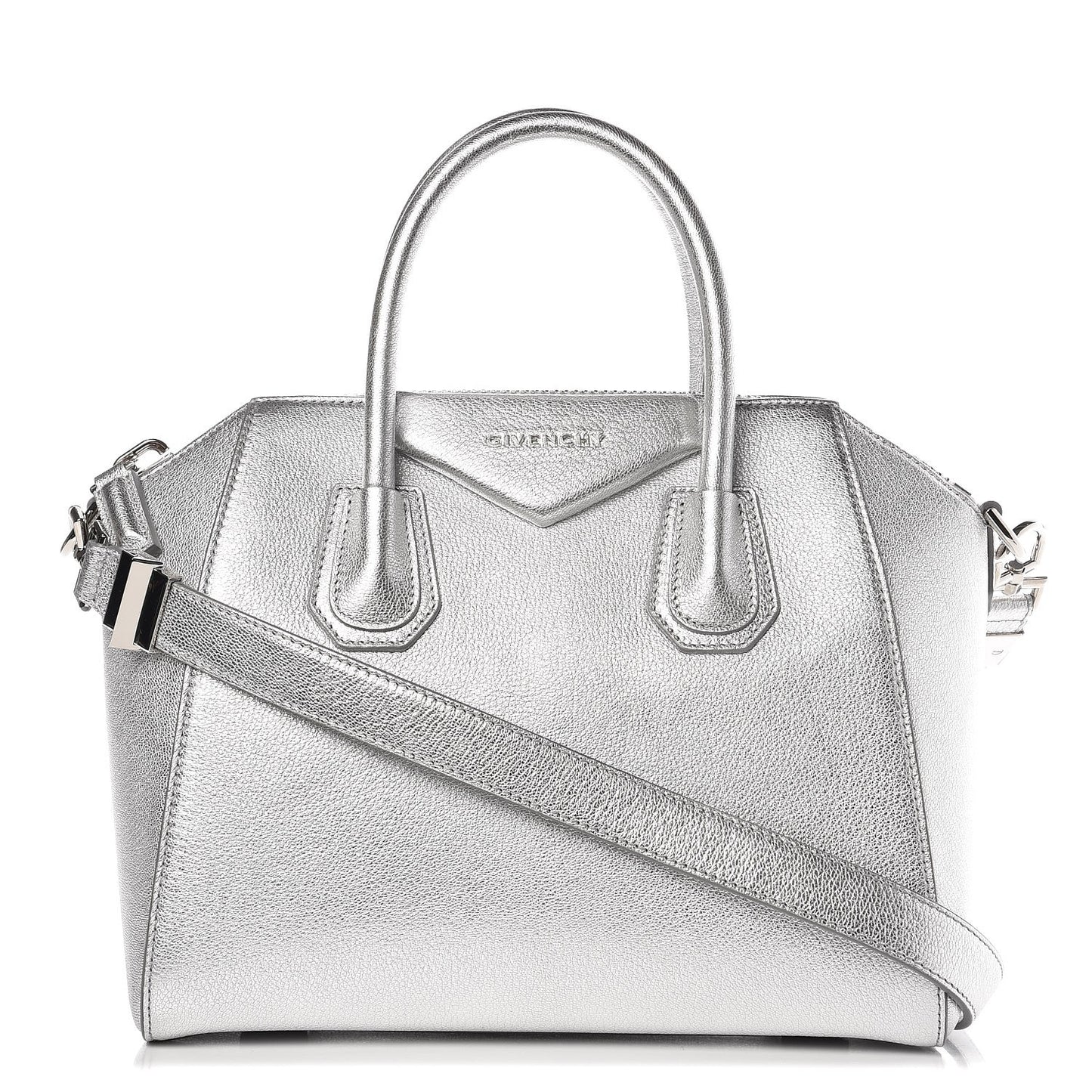 Metallic Sugar Goatskin Small Antigona Silver
