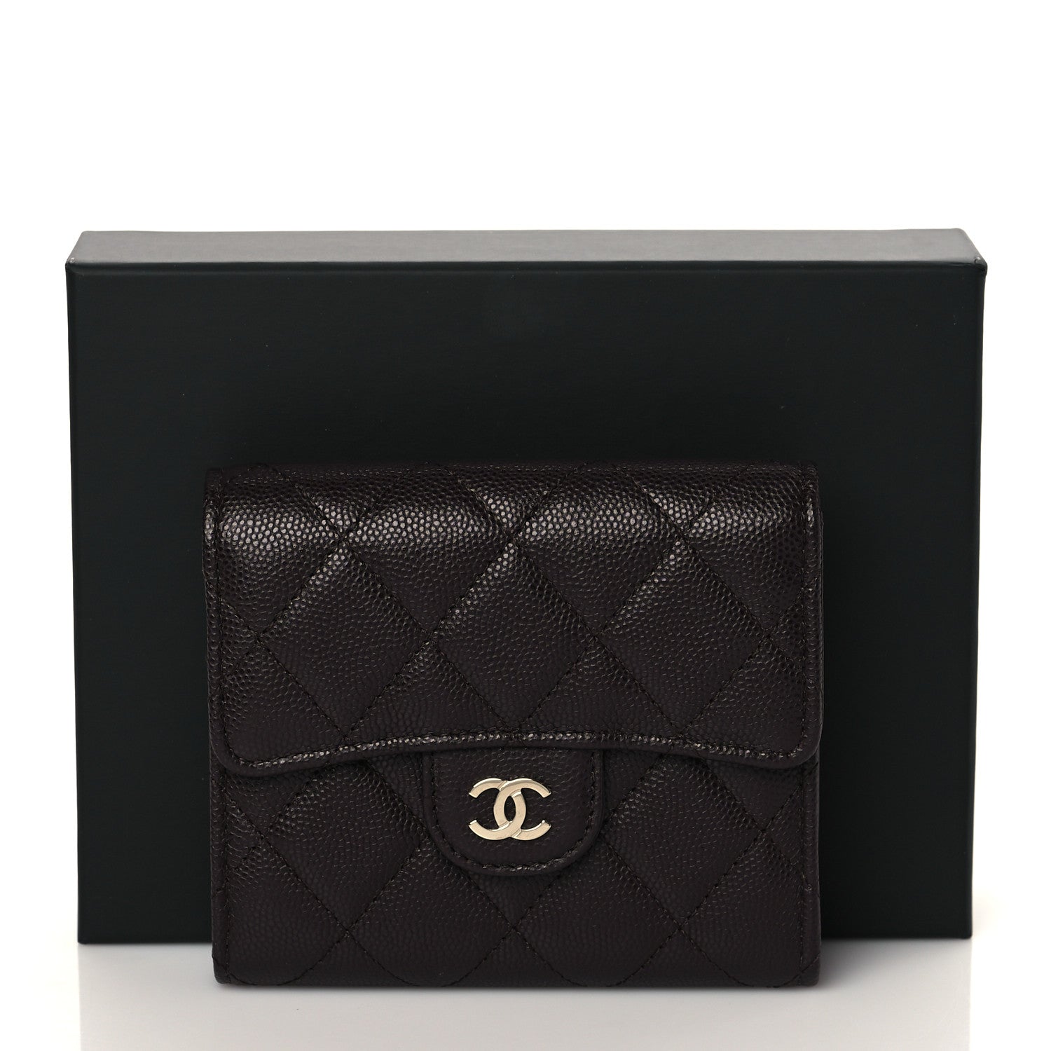 Chanel Caviar Quilted Compact Flap Wallet Dark Brown 10 of 10