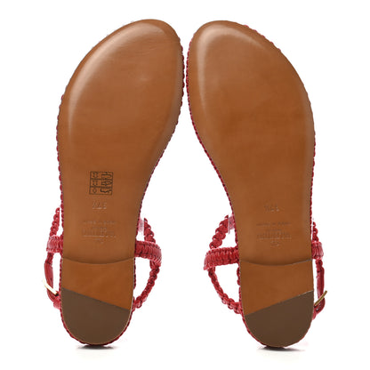 Valentino Garavani Calfskin Macrame Roman Stud Thong Sandals 37.5 Rosso 5 of 7