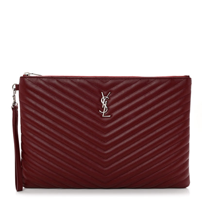 Saint Laurent Calfskin Matelasse Chevron Monogram Document Holder Rouge Legion 1 of 12