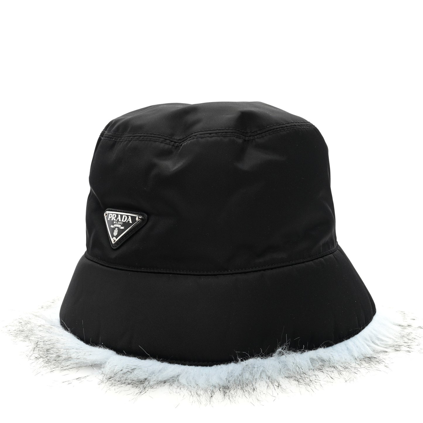 Re-Nylon Faux Fur Metal Triangle Logo Womens Bucket Hat L Black Astro