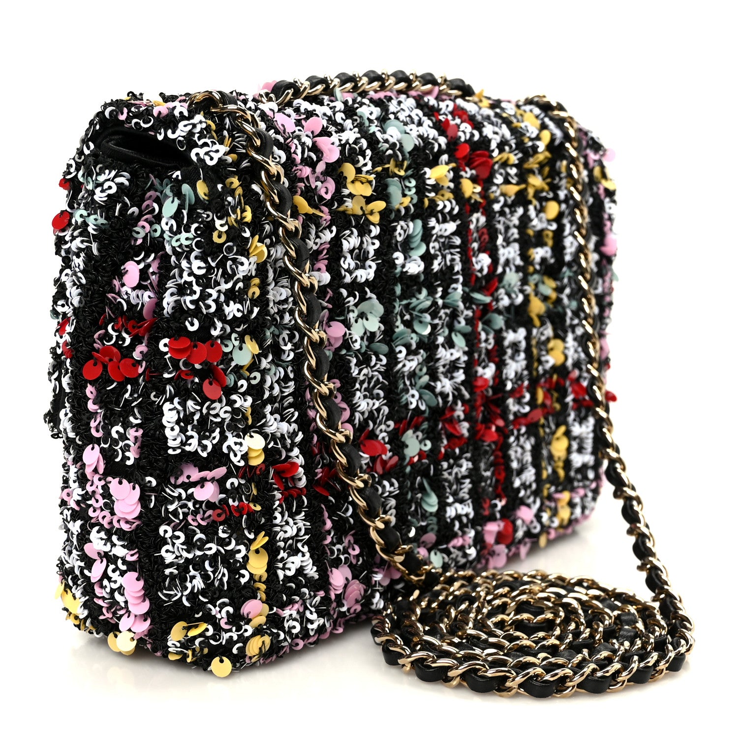 Chanel Tweed Sequin Small Single Flap Black Red Multicolor 3 of 11