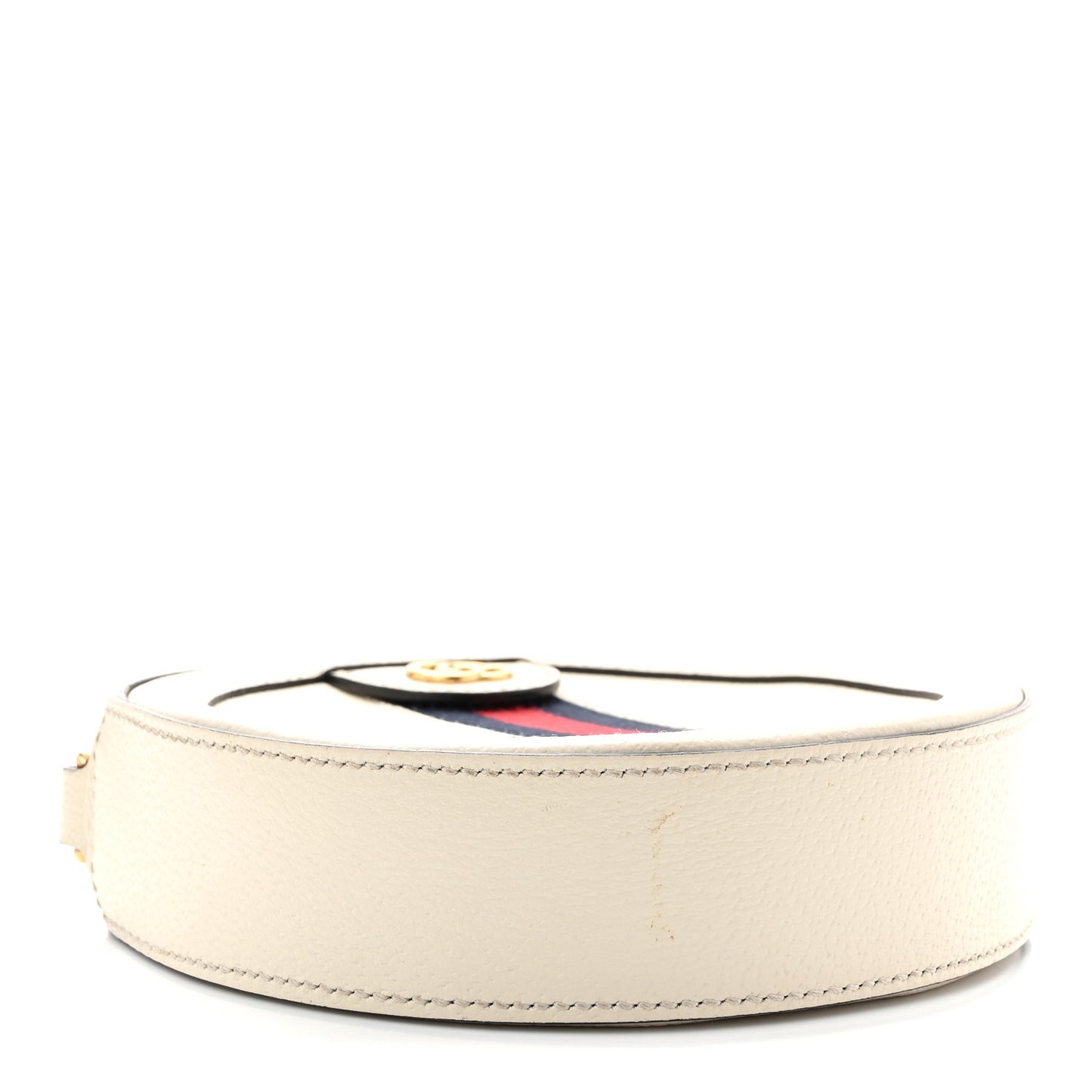 Textured Calfskin Web Mini Ophidia Round Shoulder Bag Mystic White