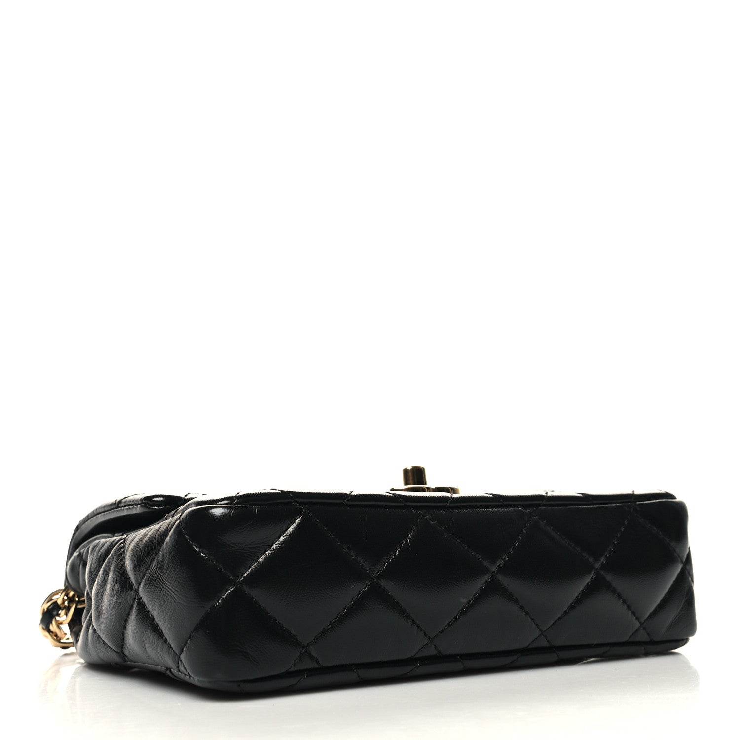 Chanel Shiny Lambskin Quilted Golden Links Top Handle Flap Black 4 of 12