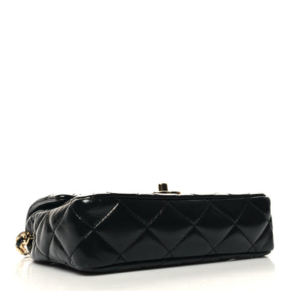Chanel Shiny Lambskin Quilted Golden Links Top Handle Flap Black 4 of 12