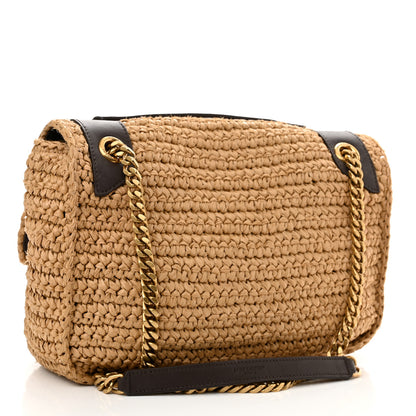 Saint Laurent Raffia Calfskin Monogram Medium Niki Chain Satchel Natural 3 of 14