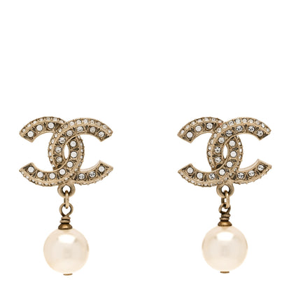 Chanel Crystal Pearl CC Drop Earrings Gold 1 of 5