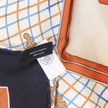 Hermes Silk Grande Tenue Scarf 90 Black Beige Orange 6 of 7