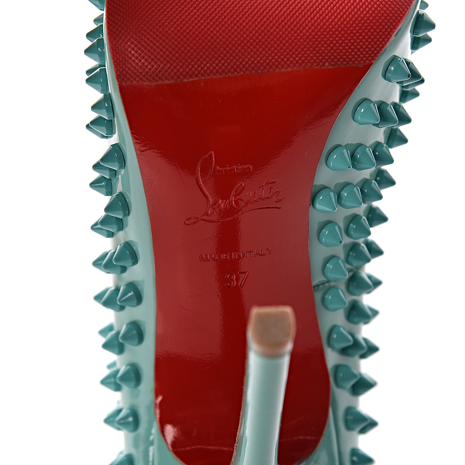 Christian Louboutin Patent Pigalle Spikes 120 Pumps 37 Aquamarine 8 of 13