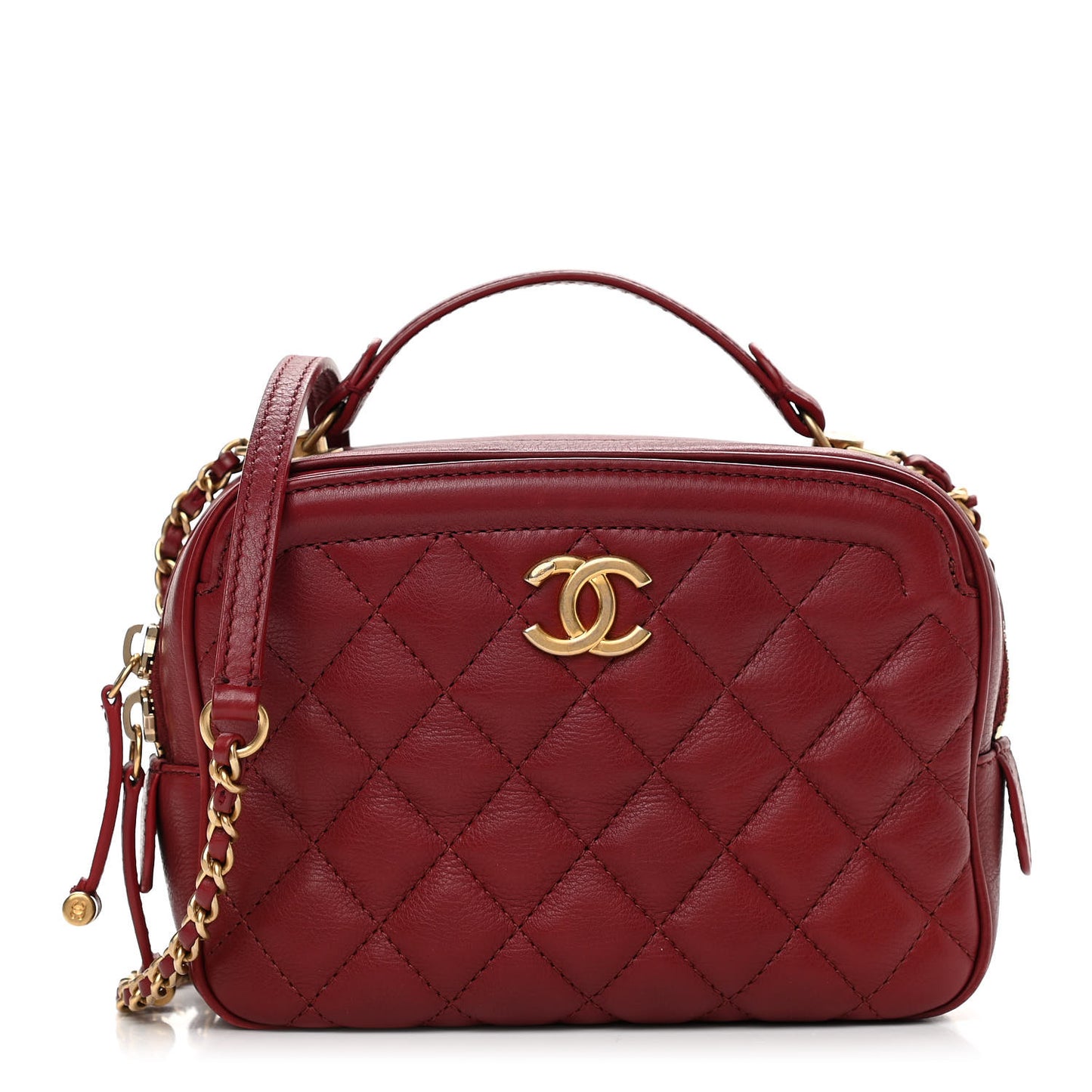 Calfskin Quilted CC Small Vanity Case Dark Red