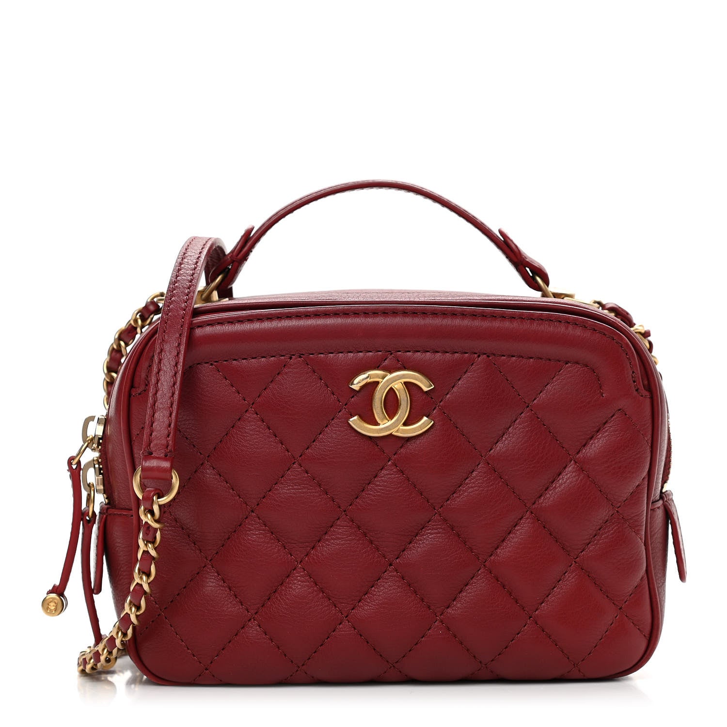 Chanel Calfskin Quilted CC Small Vanity Case Dark Red 1 of 12
