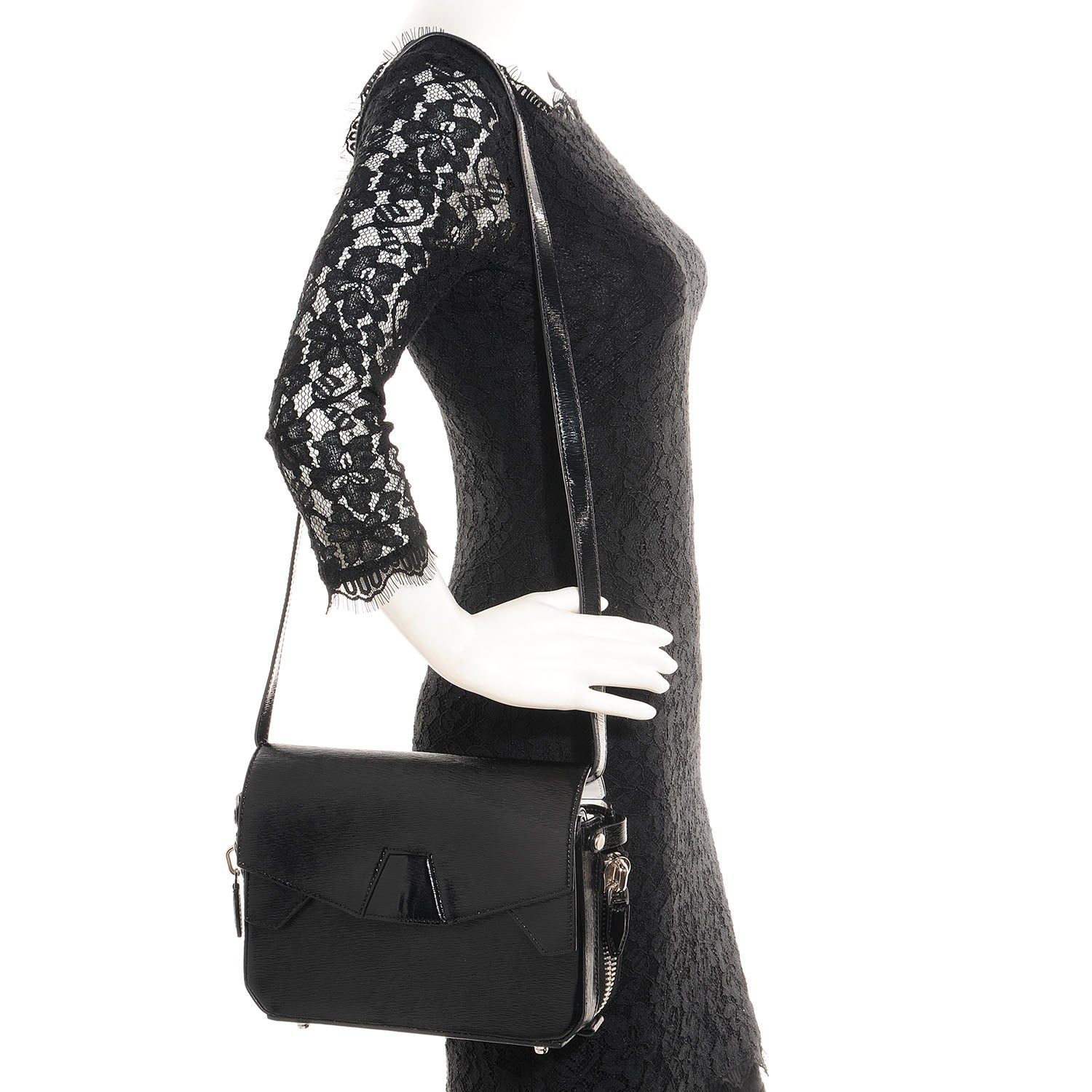 Alexander Wang Textured Patent Tri-Fold Shoulder Bag Black 2 of 10