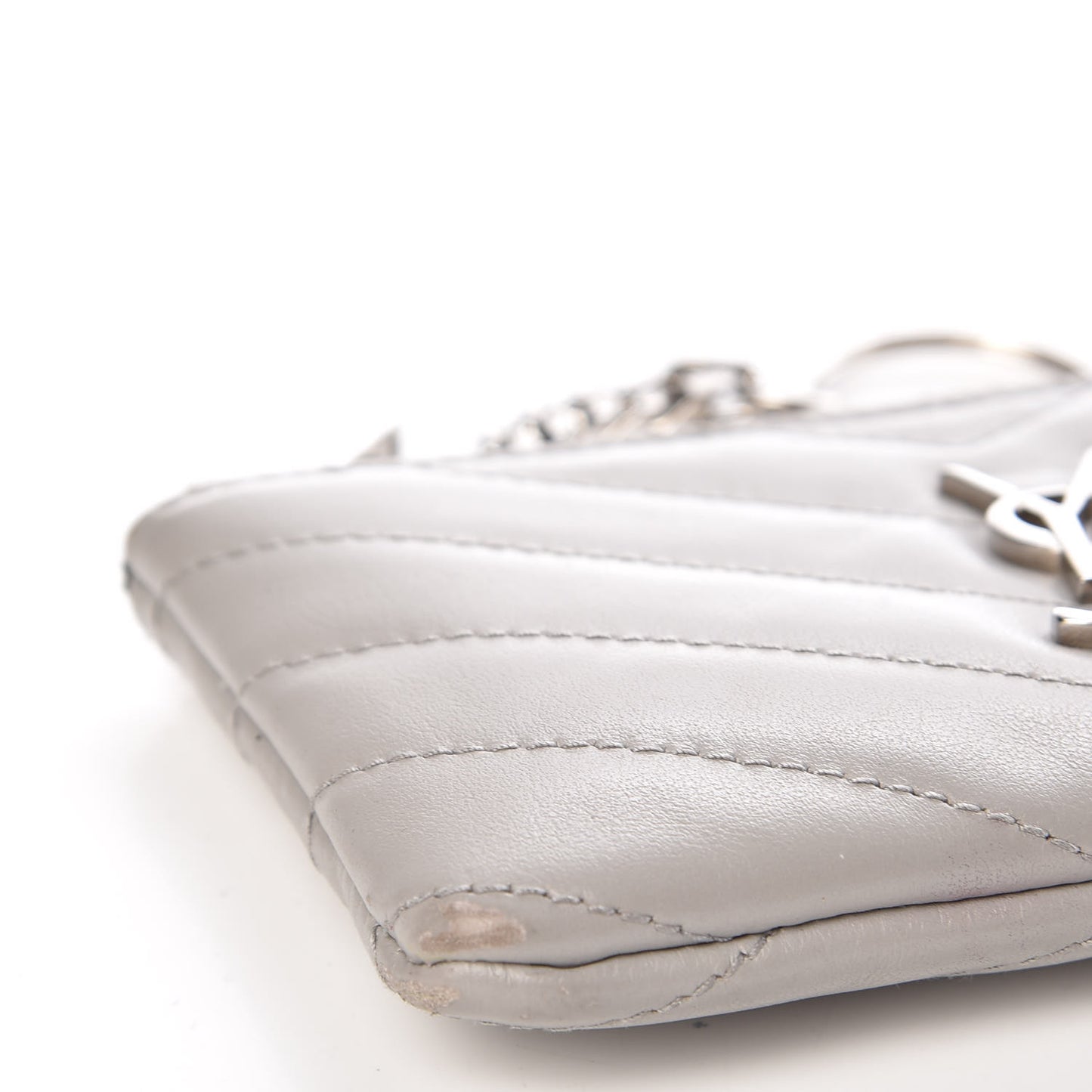 Calfskin Matelasse Monogram Key Pouch Light Grey