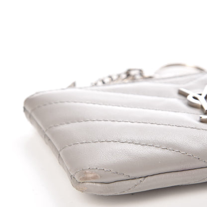 Saint Laurent Calfskin Matelasse Monogram Key Pouch Light Grey 8 of 9